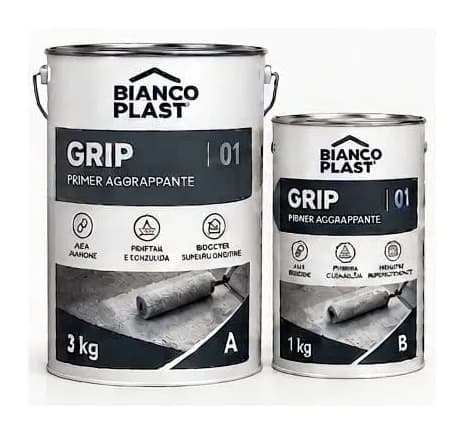 Secchi Bianco Plast GRIP 01, primer da 3 kg e da 1 kg, con il logo