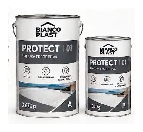 Secchi Bianco Plast PROTECT, componente A da 3,670 g e componente B da 1,330 g, con il logo